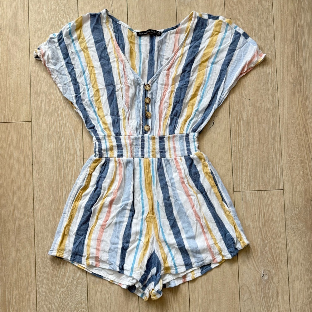 Abercrombie & Fitch Lined Stripe Romper in White Women’s Size XS - Picture 2 of 12